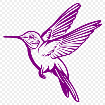 A colorful illustration of a hummingbird in mid-flight, showcasing its full body and wings extended.