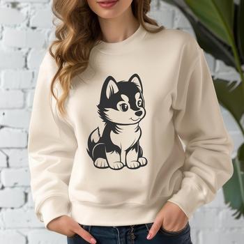 A digital illustration of a sitting husky dog.