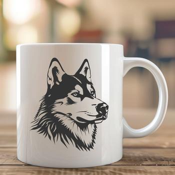 Close-up illustration of a Siberian Husky's head, ideal for digital design projects.