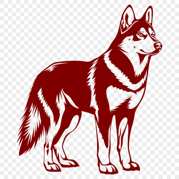 A realistic illustration of a standing husky dog from full body perspective.