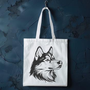 A portrait of a Siberian Husky dog with its head raised, ideal as vector art for crafting or design projects.
