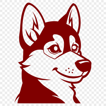 A close-up illustration of a Siberian Husky's head with distinctive facial features and coat patterns.