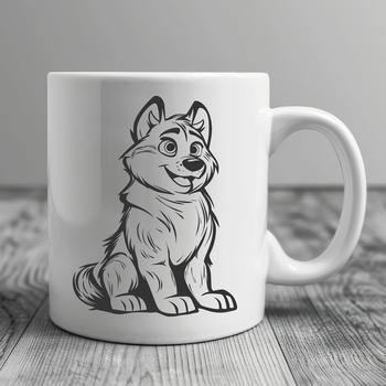 A high-quality vector illustration of a sitting husky dog in full body pose.