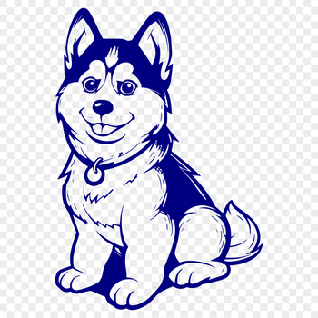 A full-body illustration of a Husky dog sitting on its haunches, designed as a vector graphic.
