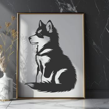 A digital drawing of a cute husky puppy in a sitting position, designed as scalable clip art for personal or commercial use.