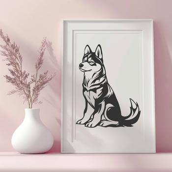 An editable vector design of a husky animal in a sitting position.