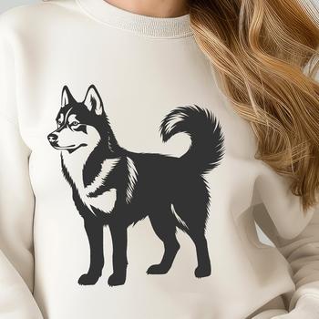 A standing Siberian Husky dog in full body pose.