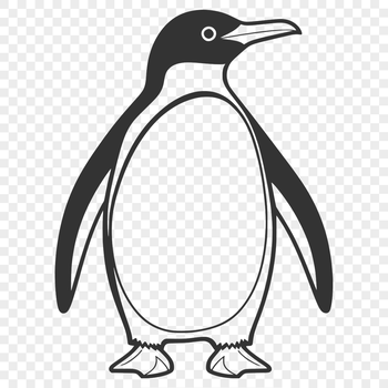 A penguin standing on the ice, depicted in a simple vector design.