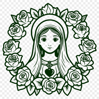 A stylized illustration of a heart with floral elements, inspired by traditional religious art.