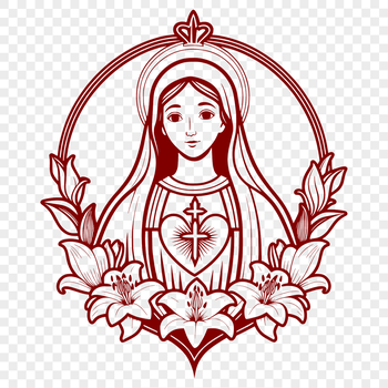 Religious symbol of an Immaculate Heart with floral accents in a vector design format.