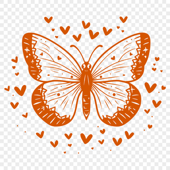 An illustration of a colorful butterfly with love hearts, depicted in full body view.