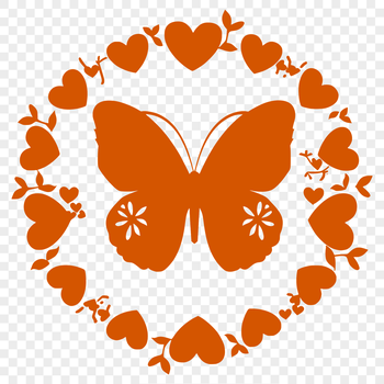 A colorful butterfly with love hearts on its body, ideal for gardening themes.
