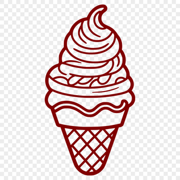 Illustrated vector design of a colorful ice cream dessert with multiple scoops and toppings.