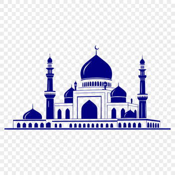 An Islamic mosque building with a dome and minaret, designed in vector format.