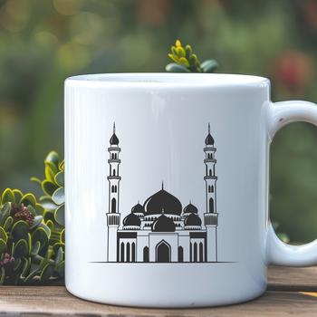 A detailed illustration of a mosque's architectural features, suitable for vector art designs.
