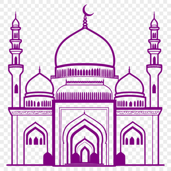 An intricate vector graphic representation of a mosque's exterior features, ideal for digital art and stenciling purposes.