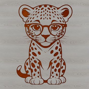 A large cat with a distinctive coat pattern wearing a pair of glasses in an SVG format.
