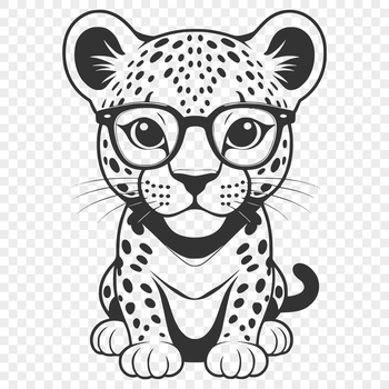 An illustration of a big cat wearing glasses, depicted in a stylized vector format.