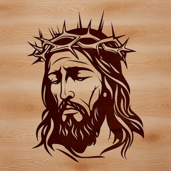 A portrait illustration of Jesus Christ with a calm expression.