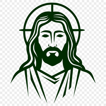 A simple line drawing illustration of the head of Jesus.