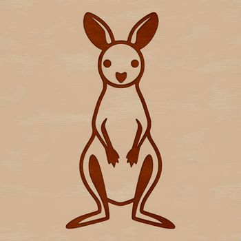 A simple line drawing of a cute kangaroo in a playful pose.