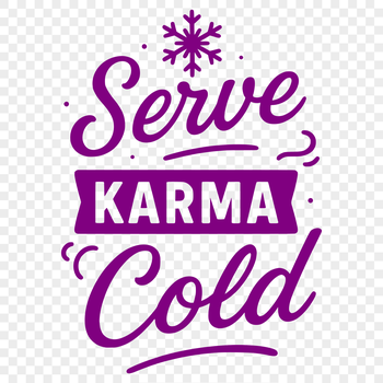 A vector graphic illustrating a motivational quote about karma with simple typography.
