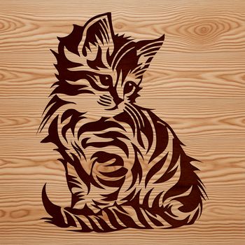 A sitting cat with soft fur and a playful expression.