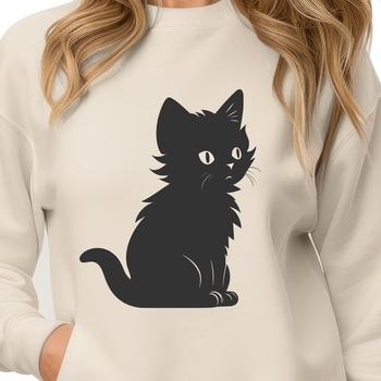 A full-body illustration of a domesticated feline sitting comfortably.