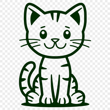 A cartoon-style illustration of a small cat sitting on the floor, suitable for use in digital design projects.