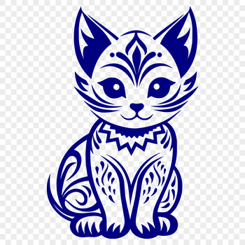 An ornate vector design featuring a detailed kitten in a seated position.