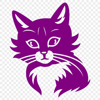 A cartoon illustration of a cat's head with bold lines and bright colors.