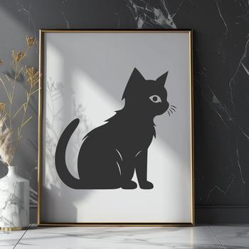 A cute, full-body illustration of a sitting cat in vector art style.