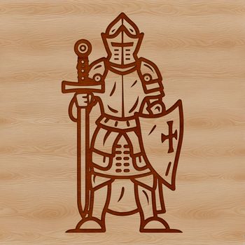 A medieval knight in armor with sword and shield, suitable for vector design and cutting machines like Cricut.