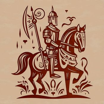 A medieval knight illustration featuring ornate armor and a helmet.