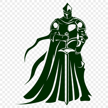 A medieval knight depicted in full armor and regalia.