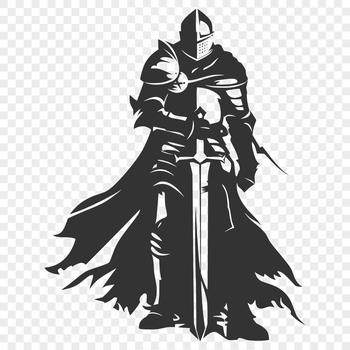 A detailed illustration of a medieval knight in full body armor.