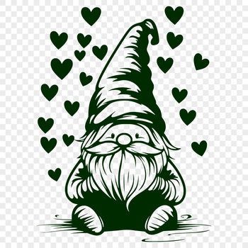 A mythical creature with love hearts sitting in a compact, dwarf-like form.