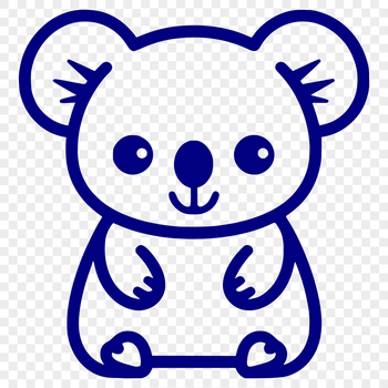 A simple line drawing of a koala sitting on the ground, depicted in full body.