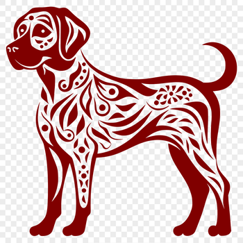 A detailed illustration of a standing dog with a sturdy build and floppy ears.
