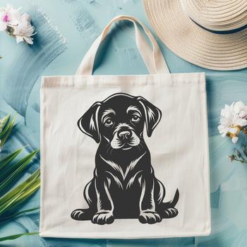 An SVG vector art design featuring a cute sitting Labrador retriever animal.
