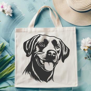 A vector illustration of a smiling Labrador Retriever's head with floppy ears.