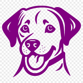 Simple line drawing of a happy Labrador Retriever's head.