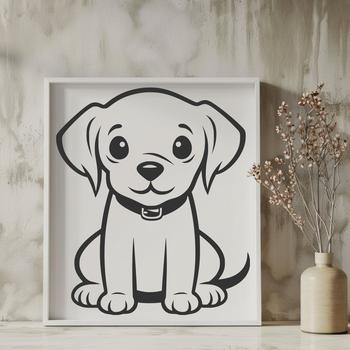 A vector graphic representation of a sitting dog with the distinctive appearance of a Labrador Retriever breed.