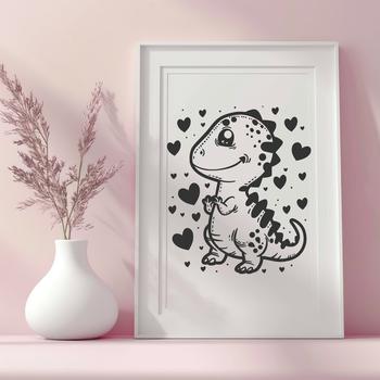 A prehistoric full-body dinosaur design featuring decorative love hearts in a vector format suitable for various uses.