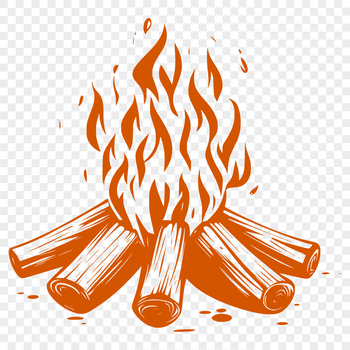 Illustrated depiction of a camp fire with flames, suitable for outdoor recreation and vector design.
