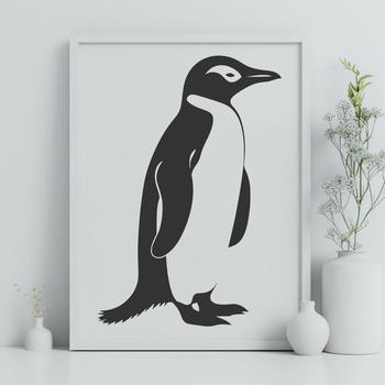 A full-body illustration of a penguin in a simple outline style.