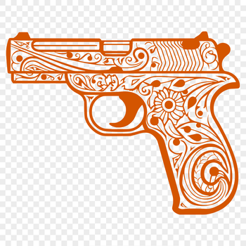 A detailed illustration of a firearm with various components, suitable for cutting or engraving on a machine.