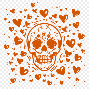 A stylized skull design featuring love hearts, suitable for tattoo inspiration or creative projects.