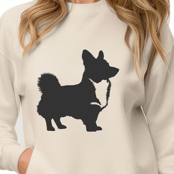 An outline vector image depicting a Welsh Corgi from head to paw, suitable for digital design and cutting projects.