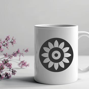 A simple line drawing of a sunflower plant in floral style.